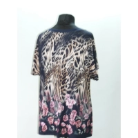 Przedłużana tunika do spodni - brązowa panterka i różowe kwiaty